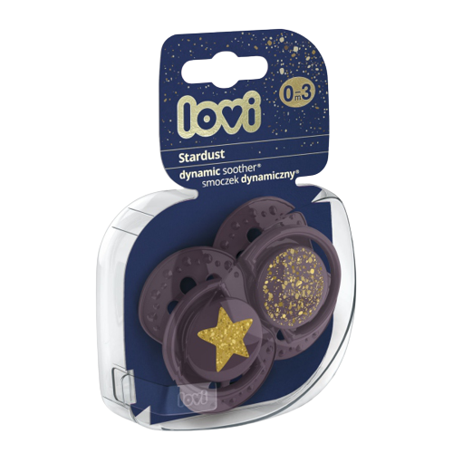Suzeta din silicon Dynamic Stardust violet pentru 0-3 luni, 2 bucati, Lovi