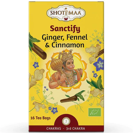 Ceai cu ghimbir, fenicul si scortisoara Chakras Sanctify Bio, 16 plicuri, Shoti Maa