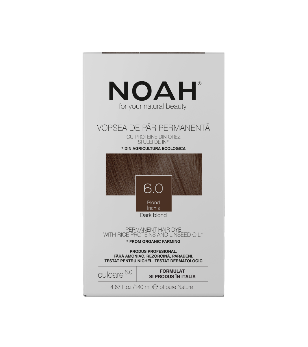 Vopsea de par naturala Blond inchis 6.0, 140ml, Noah