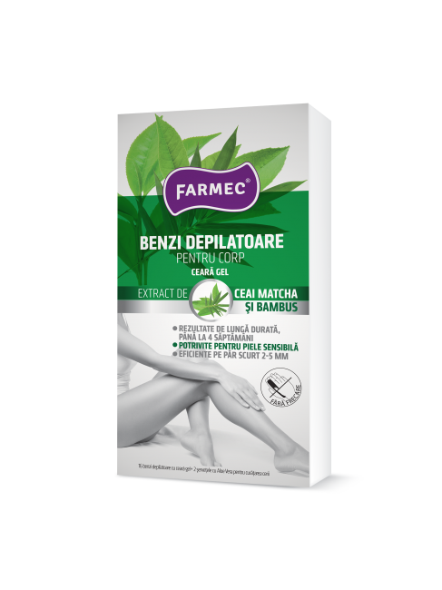 Benzi depilatoare pentru corp cu ceara gel, 16 benzi + 2 servetele, Farmec