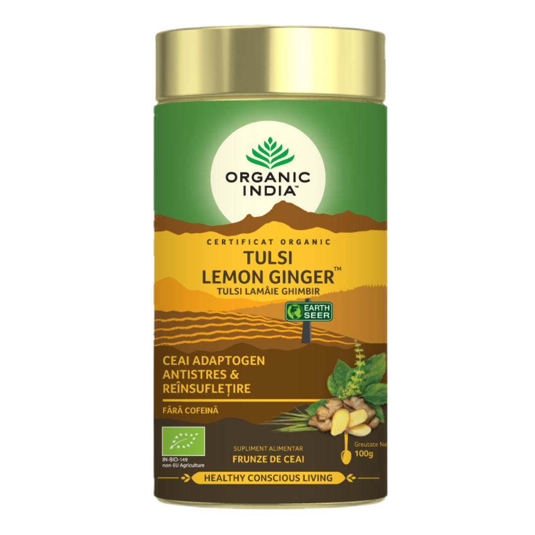 Ceai Bio Tulsi Lamaie si Ghimbir, 100 g, Organic India