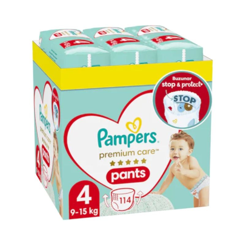 Scutece Pants Premium Care, Nr. 4, 9-15 kg, 114 bucati, Pampers